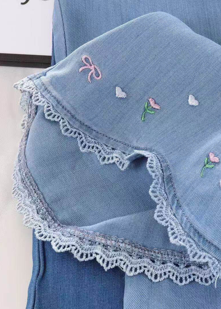 Art Navy Embroideried Pockets Kids Ice Silk Jeans Summer