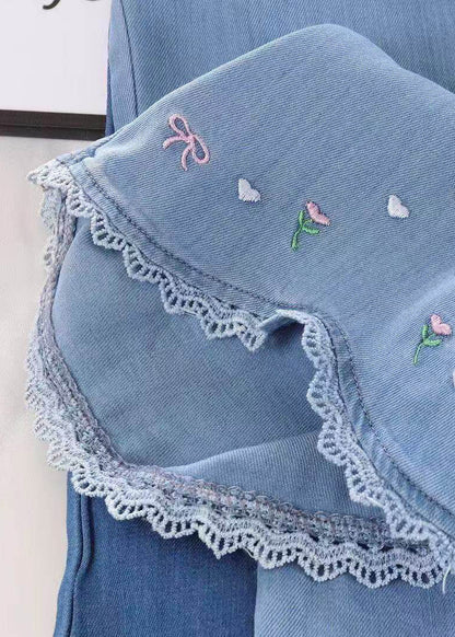 Art Navy Embroideried Pockets Kids Ice Silk Jeans Summer