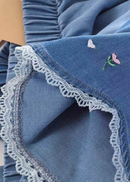 Art Navy Embroideried Pockets Kids Ice Silk Jeans Summer