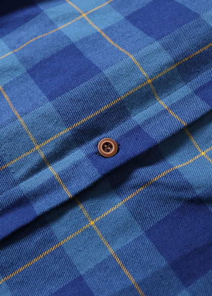 Art Navy Plaid Button Cotton Dress Long Sleeve