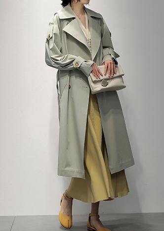 Art Notched pockets Plus Size tunic coats light green Knee coat - SooLinen