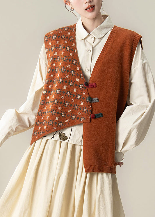 Tops de punto con estampado asimétrico naranja artístico para invierno