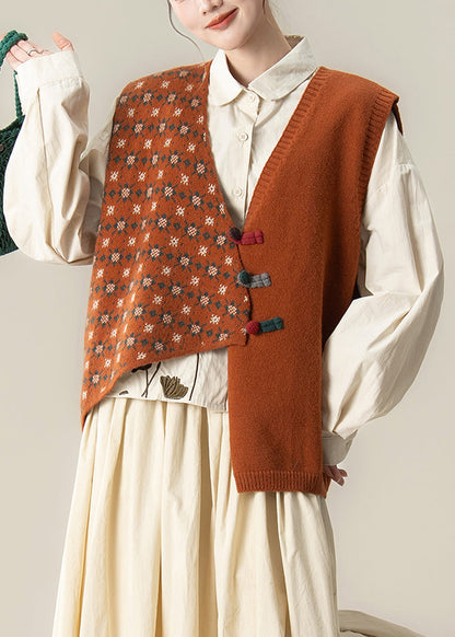 Tops de punto con estampado asimétrico naranja artístico para invierno