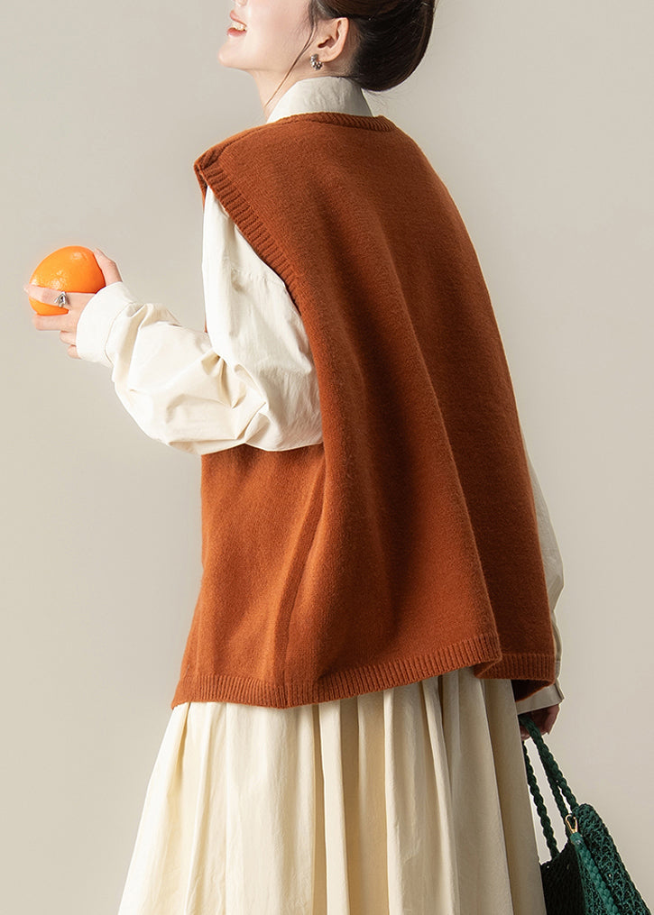 Tops de punto con estampado asimétrico naranja artístico para invierno