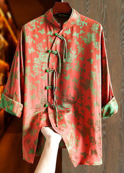 Art Orange Doppel-schicht Kragen Asymmetrische Jacquard Seide Hemd Top Herbst