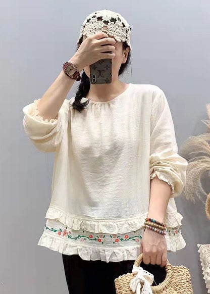 Art Orange Embroideried Ruffled Shirts Spring