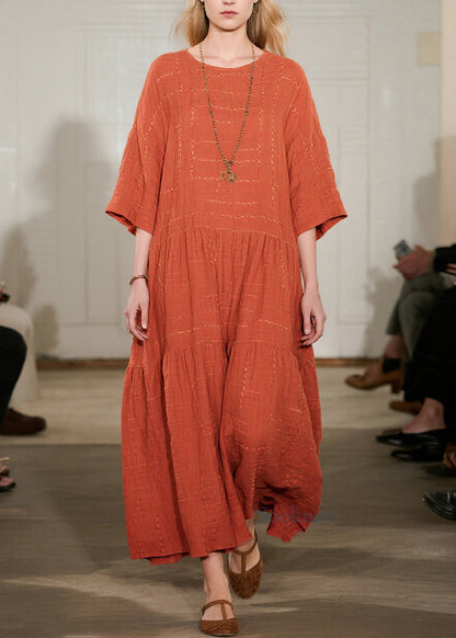 Vestidos largos de algodón extragrandes de color naranja artístico con mangas de pulsera