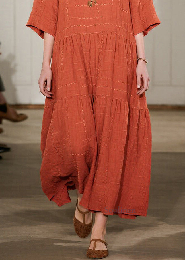 Vestidos largos de algodón extragrandes de color naranja artístico con mangas de pulsera