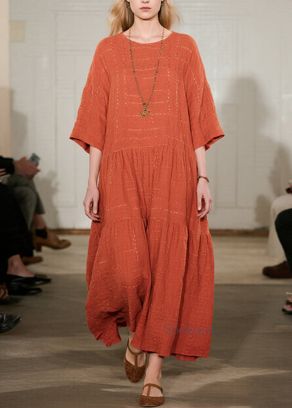 Vestidos largos de algodón extragrandes de color naranja artístico con mangas de pulsera