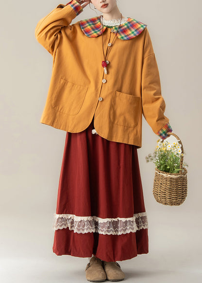 Art Orange Peter Pan Kragen Patchwork Baumwollmantel Frühling