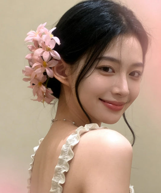 Art Pink Acrylic Floral Three-Piece Set Hairpin