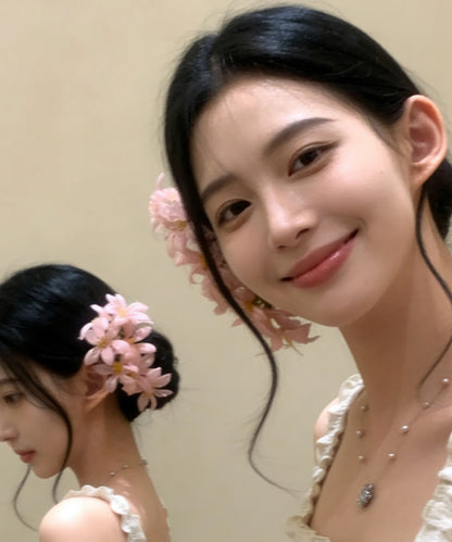 Art Pink Acrylic Floral Three-Piece Set Hairpin