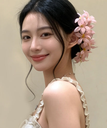 Art Pink Acrylic Floral Three-Piece Set Hairpin