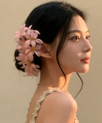 Art Pink Acrylic Floral Three-Piece Set Hairpin