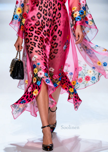 Art Pink Asymmetrical Print Chiffon Long Dresses Summer