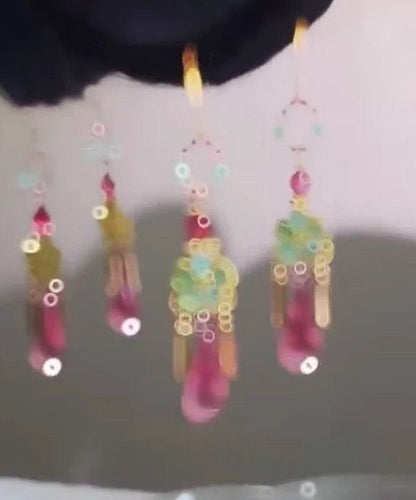 Art Pink Copper Overgild Water Droplet Tassel Drop Earrings