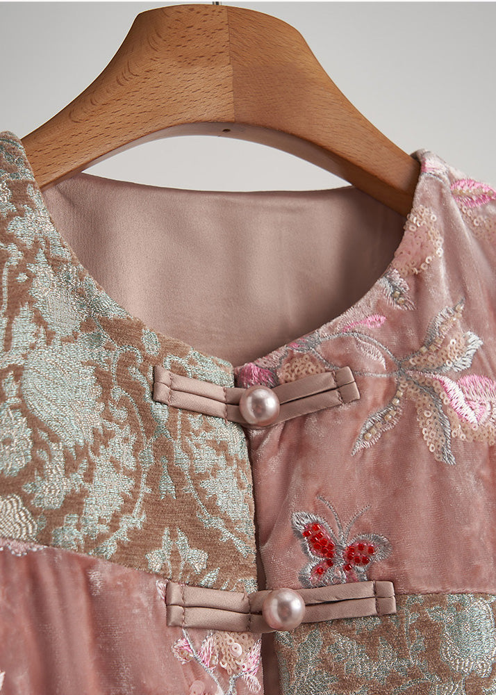 Kunstrosa bestickte Nagelperlen-Seidenvelours-Westen im orientalischen Stil für den Frühling