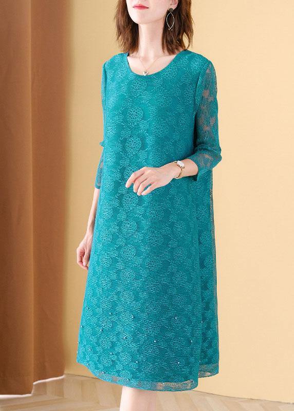 Art Pink O-Neck Long sleeve Maxi Summer Lace Dress - SooLinen