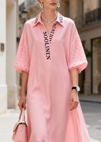 Art Pink Peter Pan Collar Party Chiffon Maxi Dress Summer