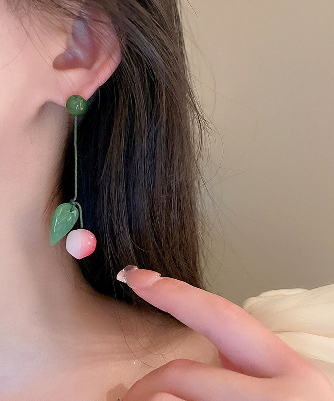 Pendientes colgantes con borlas de jade, miel y melocotón en plata de ley rosa Art