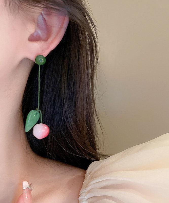 Pendientes colgantes con borlas de jade, miel y melocotón en plata de ley rosa Art