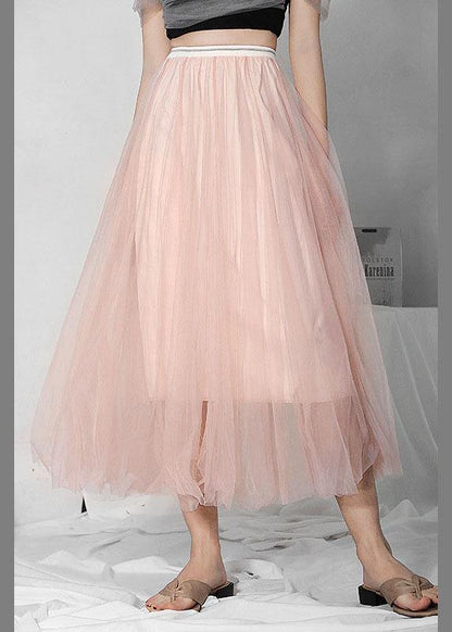 Art Pink Tulle Elastic Waist A Line  Skirt - SooLinen