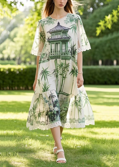 Art Print Oversized Patchwork Lace Chiffon Dress Summer