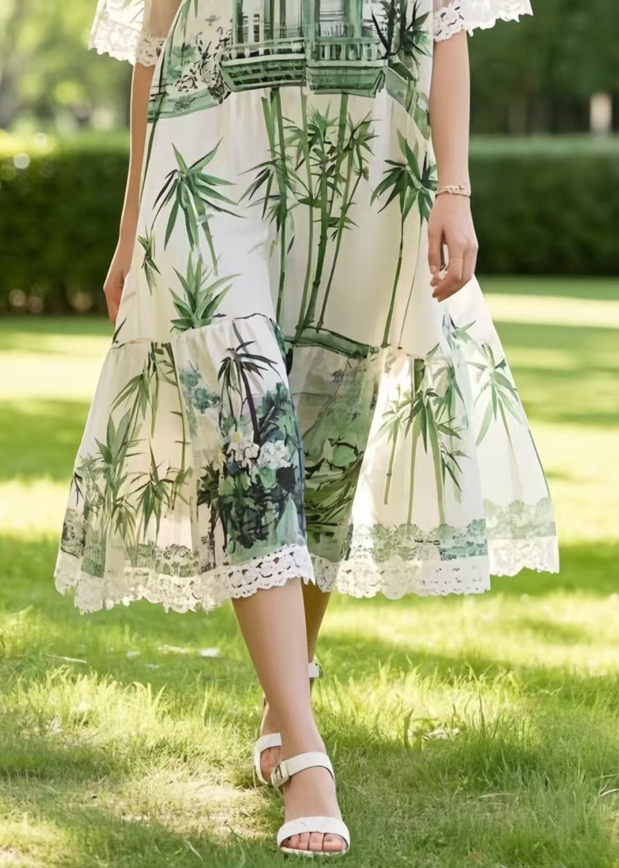 Art Print Oversized Patchwork Lace Chiffon Dress Summer