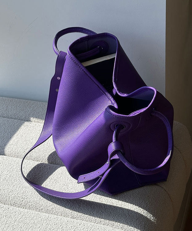 Art Purple Faux Leather Versatile Tote Bag