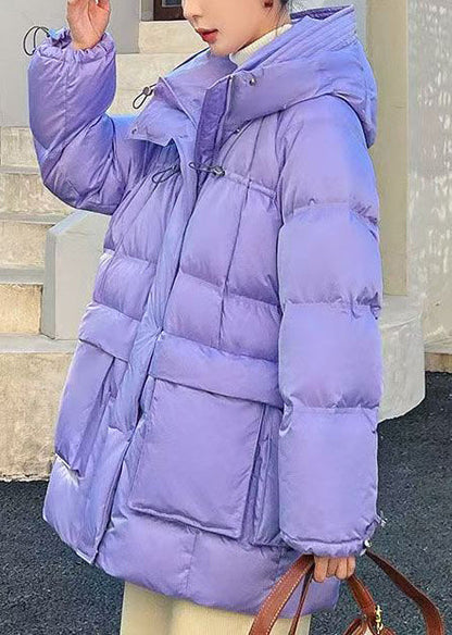 Art Purple Hooded Pockets Duck Down Puffer Jacket Winter