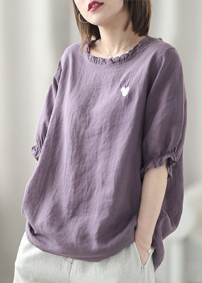 Art Purple Loose Asymmetrical Design Fall Half Sleeve Top