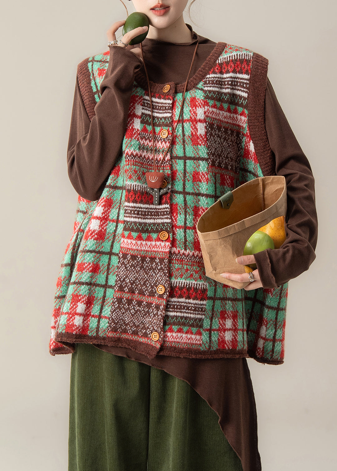 Chalecos de punto de gran tamaño con estampado morado artístico para invierno