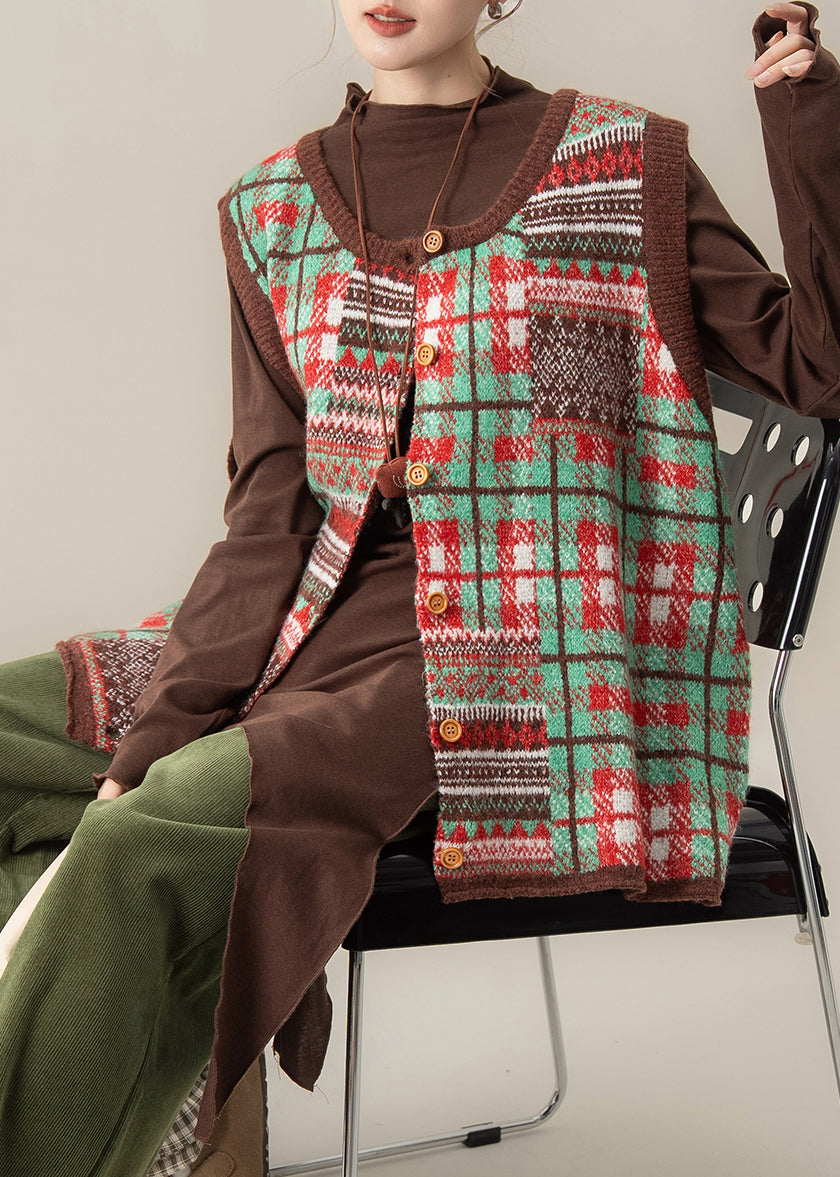 Chalecos de punto de gran tamaño con estampado morado artístico para invierno