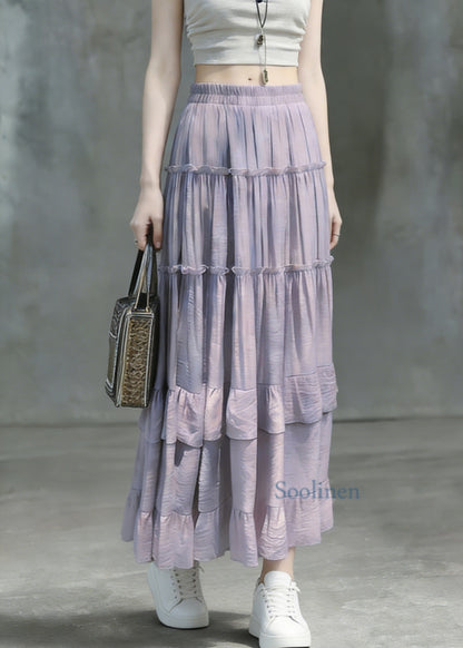 Art Purple Ruffled Patchwork Solid Maxi Skirts