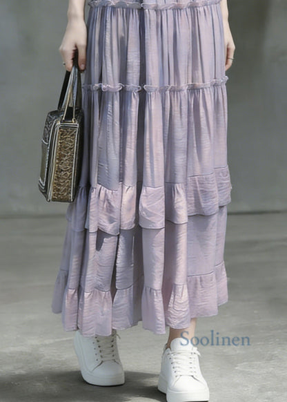 Art Purple Ruffled Patchwork Solid Maxi Skirts