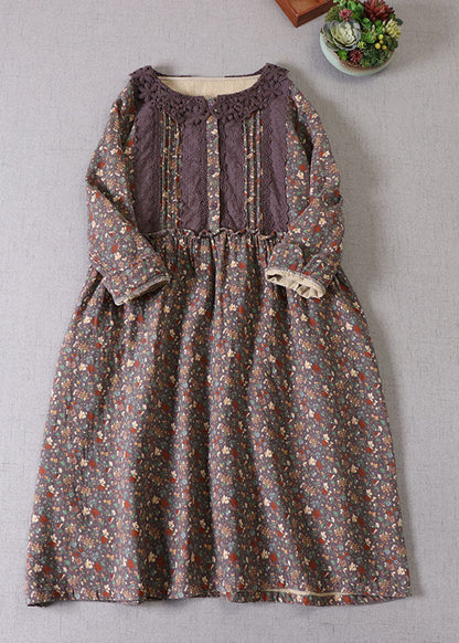 Art Lila Rüschendruck Baumwolle Urlaubskleid Frühling