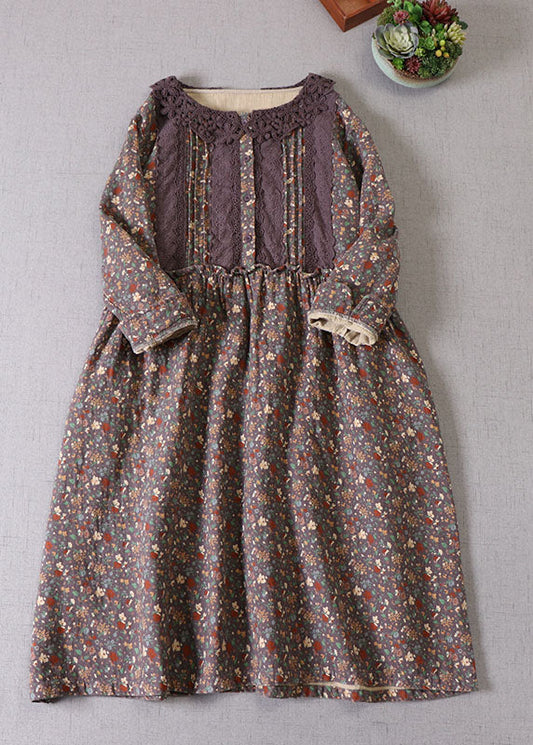 Art Lila Rüschendruck Baumwolle Urlaubskleid Frühling