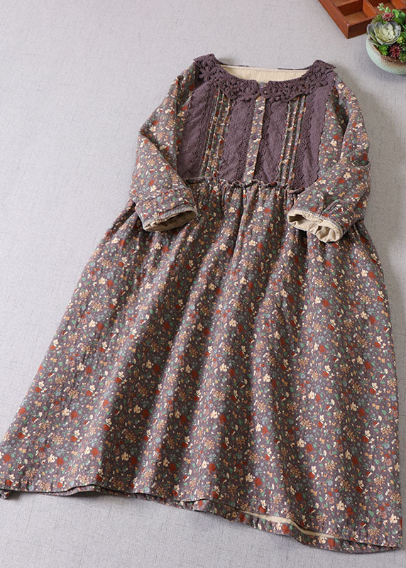 Art Lila Rüschendruck Baumwolle Urlaubskleid Frühling