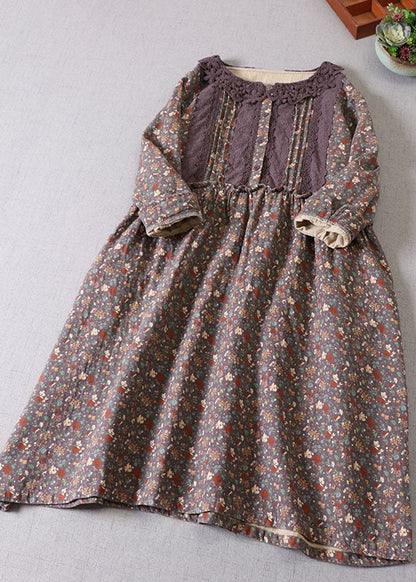 Art Lila Rüschendruck Baumwolle Urlaubskleid Frühling