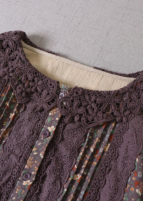 Art Lila Rüschendruck Baumwolle Urlaubskleid Frühling