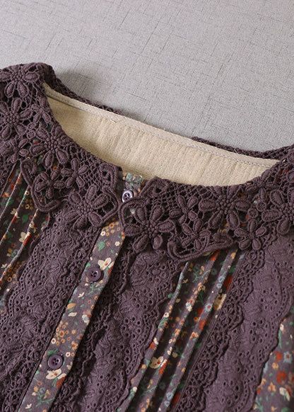 Art Lila Rüschendruck Baumwolle Urlaubskleid Frühling