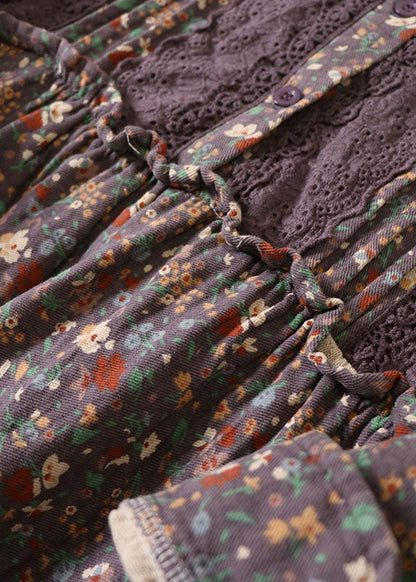 Art Lila Rüschendruck Baumwolle Urlaubskleid Frühling