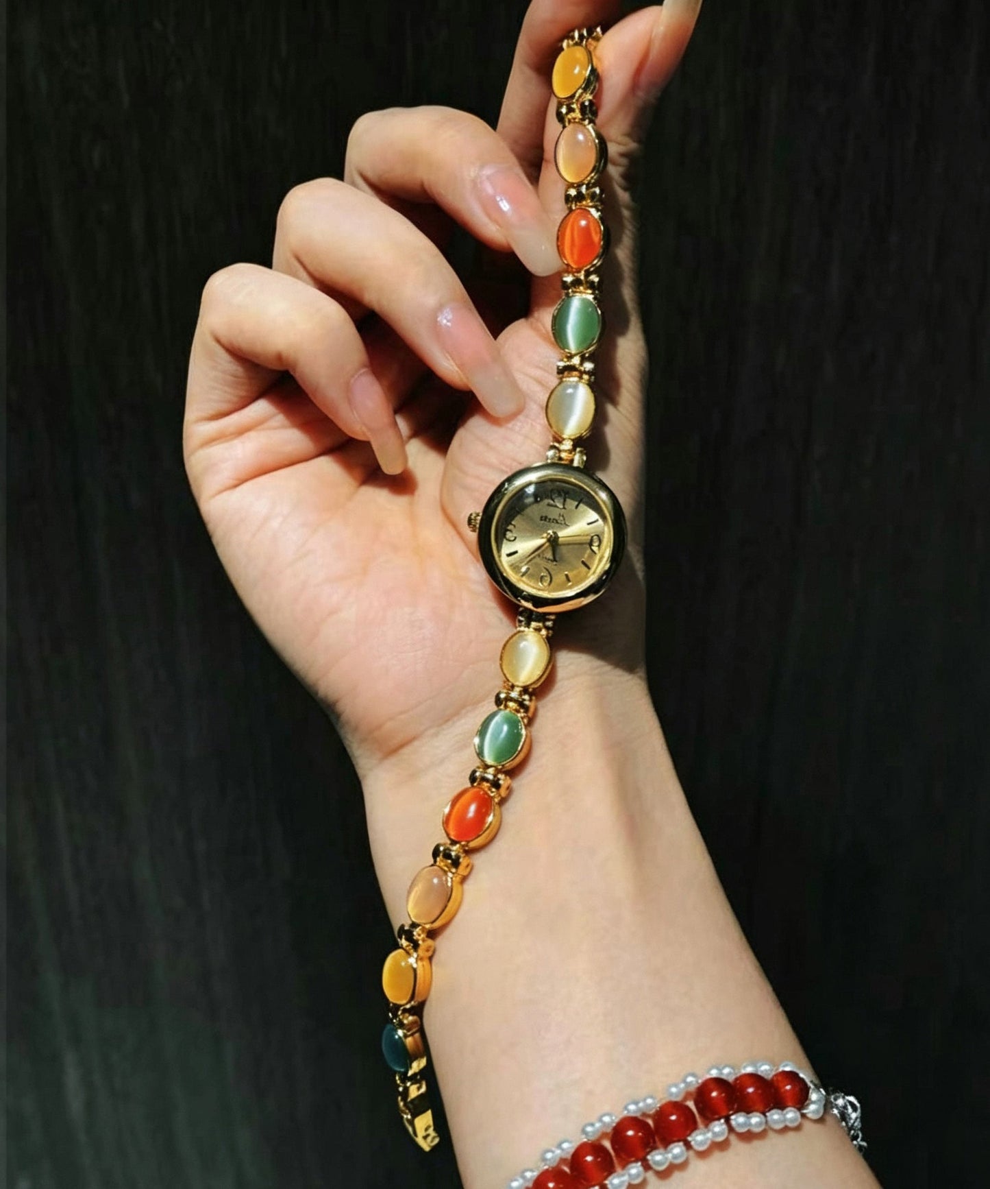 Art Rainbow Copper Alloy Gem Stone Watches