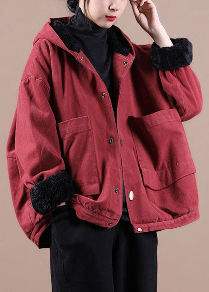 Art Red Kapuzentaschen Warm Fleece Mantel Winter