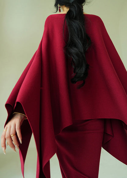 Art Red O-Neck Coat And Spaghetti Strap Dress Knit Two Piece Set Spring