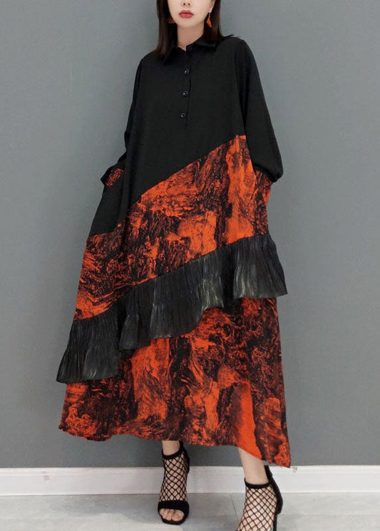 Kunst Rot Peter Pan Kragen Druck Patchwork Urlaub Kleider Frühling