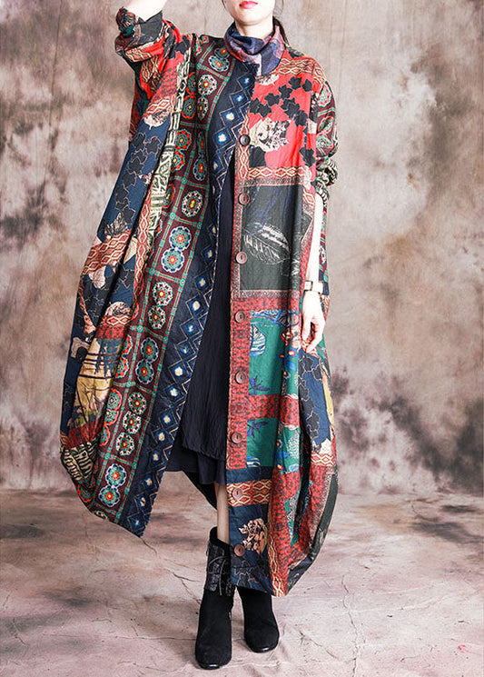 Kunst Rot Druck Knopf Patchwork asymmetrisches Design Herbst Mäntel Langarm