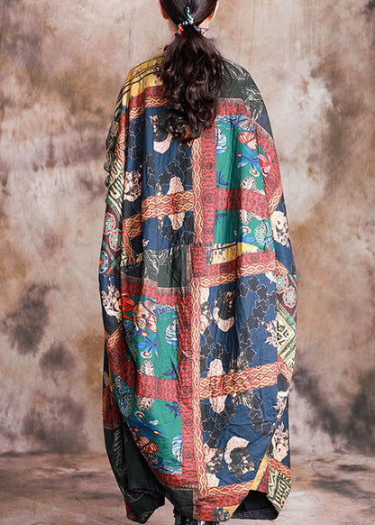 Kunst Rot Druck Knopf Patchwork asymmetrisches Design Herbst Mäntel Langarm