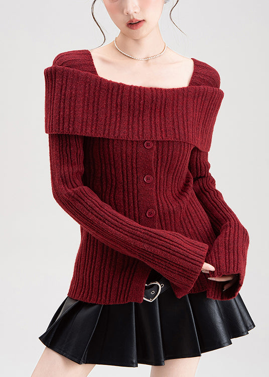 Roter Strickcardigan mit quadratischem Kragen und seitlicher Öffnung – Winter