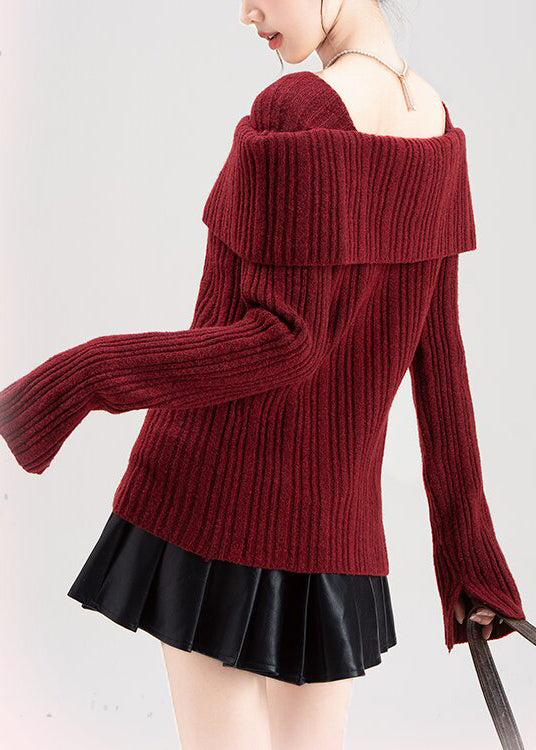 Roter Strickcardigan mit quadratischem Kragen und seitlicher Öffnung – Winter
